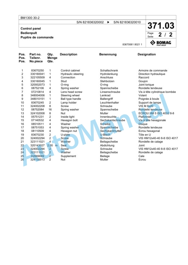 Bomag BM 1300 30-2 Cold Milling Planer Spare Parts Catalogue 00800675 2 Bomag BM 1300 30-2 Cold Milling Planer Spare Parts Catalogue 00800675-2