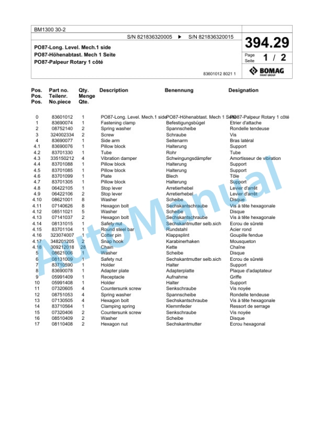 Bomag BM 1300 30-2 Cold Milling Planer Spare Parts Catalogue 00800675 4 Bomag BM 1300 30-2 Cold Milling Planer Spare Parts Catalogue 00800675-4