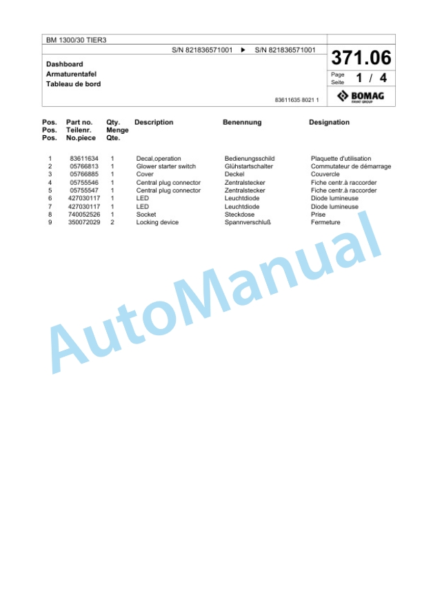 Bomag BM 1300-30 TIER3 Cold Milling Planer Spare Parts Catalogue 00825095 2 Bomag BM 1300-30 TIER3 Cold Milling Planer Spare Parts Catalogue 00825095-2