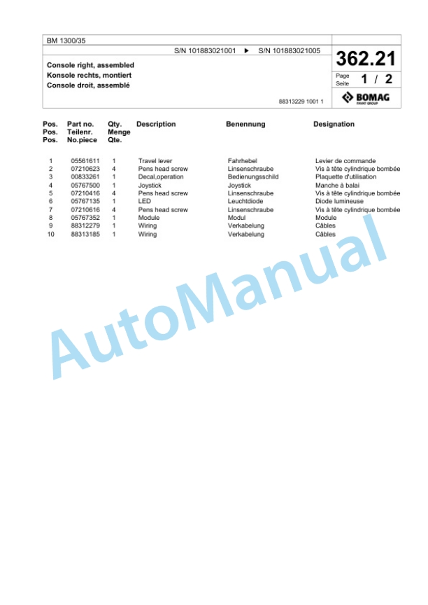Bomag BM 1300-35 Cold Milling Planer Spare Parts Catalogue 00824535 2 Bomag BM 1300-35 Cold Milling Planer Spare Parts Catalogue 00824535-2