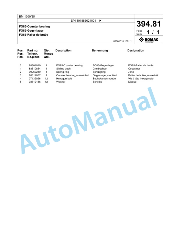 Bomag BM 1300-35 Cold Milling Planer Spare Parts Catalogue 00824535 5 Bomag BM 1300-35 Cold Milling Planer Spare Parts Catalogue 00824535-5