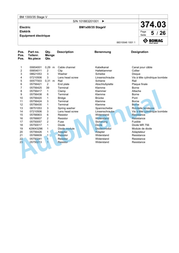 Bomag BM 1300-35 Stage V Cold Milling Planer Spare Parts Catalogue 00825897-2