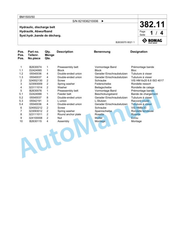 Bomag BM 1500-50 Cold Milling Planer Spare Parts Catalogue 00800627 3 Bomag BM 1500-50 Cold Milling Planer Spare Parts Catalogue 00800627-3