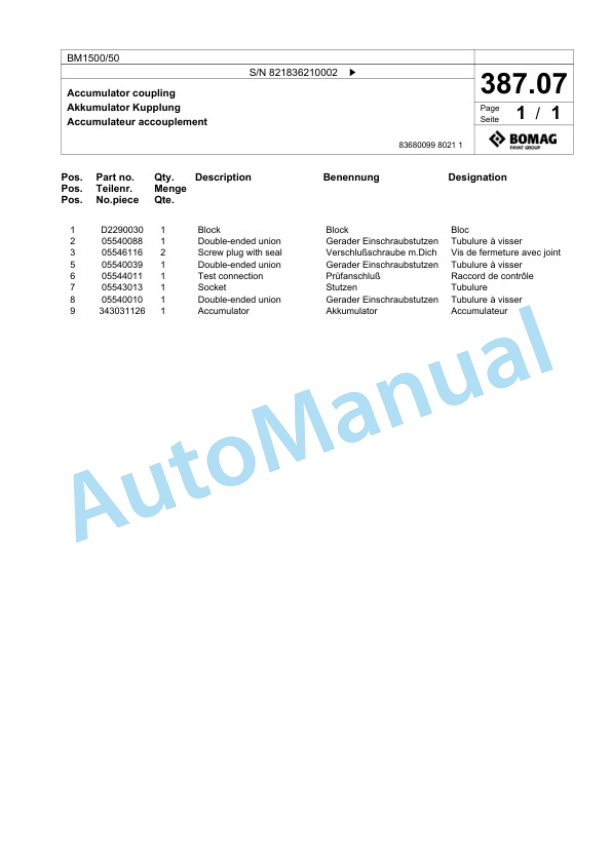 Bomag BM 1500-50 Cold Milling Planer Spare Parts Catalogue 00800627 5 Bomag BM 1500-50 Cold Milling Planer Spare Parts Catalogue 00800627-5