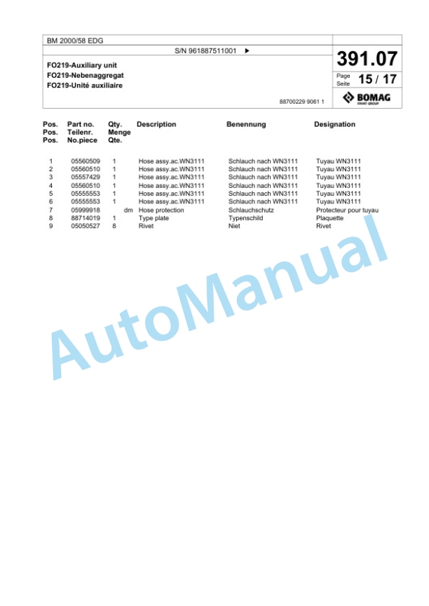Bomag BM 2000-58 EDG Cold Milling Planer Spare Parts Catalogue 00827129 3 Bomag BM 2000-58 EDG Cold Milling Planer Spare Parts Catalogue 00827129-3