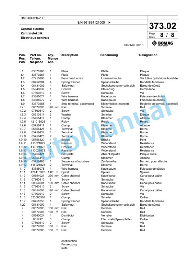 Bomag BM 2000-60-2 T3 Cold Milling Planer Spare Parts Catalogue 00826227 2 Bomag BM 2000-60-2 T3 Cold Milling Planer Spare Parts Catalogue 00826227-2