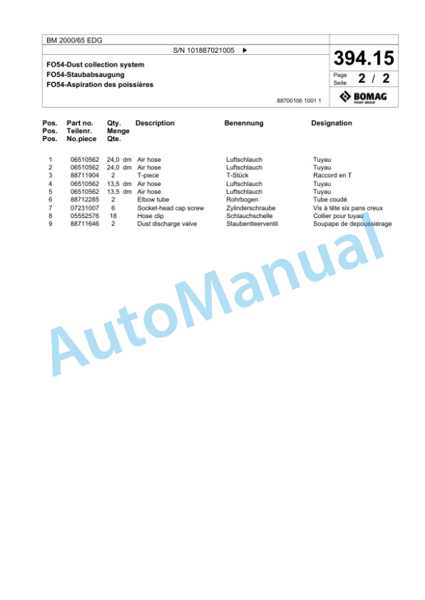 Bomag BM 2000-65 EDG Cold Milling Planer Spare Parts Catalogue 00826661 3 Bomag BM 2000-65 EDG Cold Milling Planer Spare Parts Catalogue 00826661-3