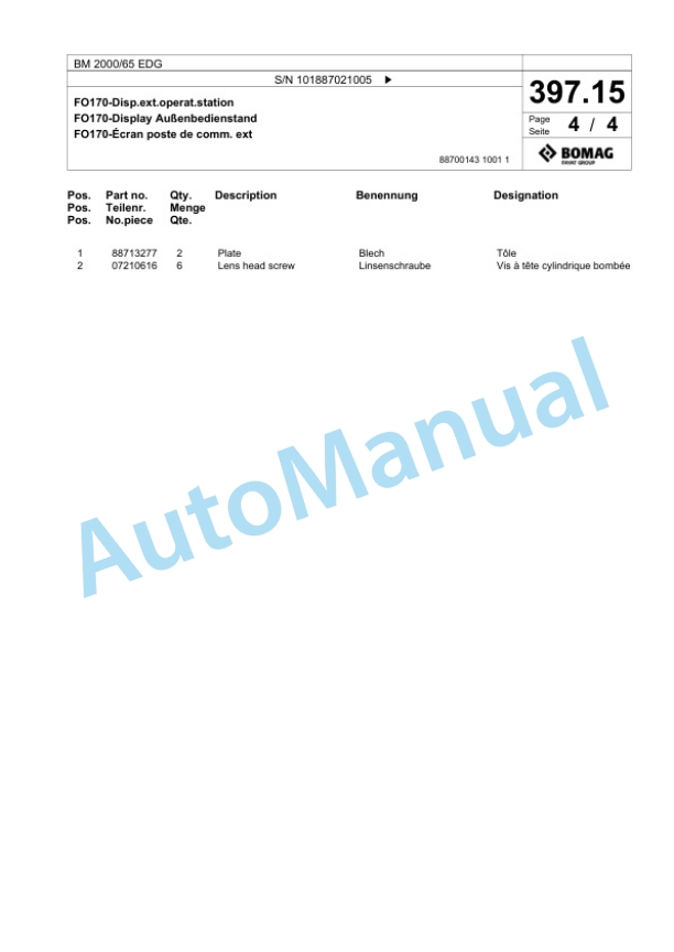 Bomag BM 2000-65 EDG Cold Milling Planer Spare Parts Catalogue 00826661 5 Bomag BM 2000-65 EDG Cold Milling Planer Spare Parts Catalogue 00826661-5