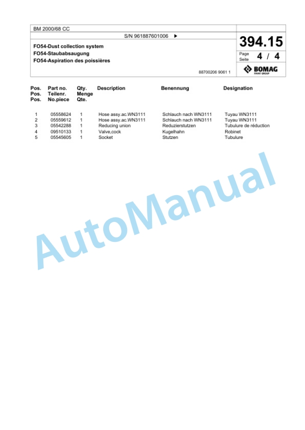 Bomag BM 2000-68 CC Cold Milling Planer Spare Parts Catalogue 00826831-4