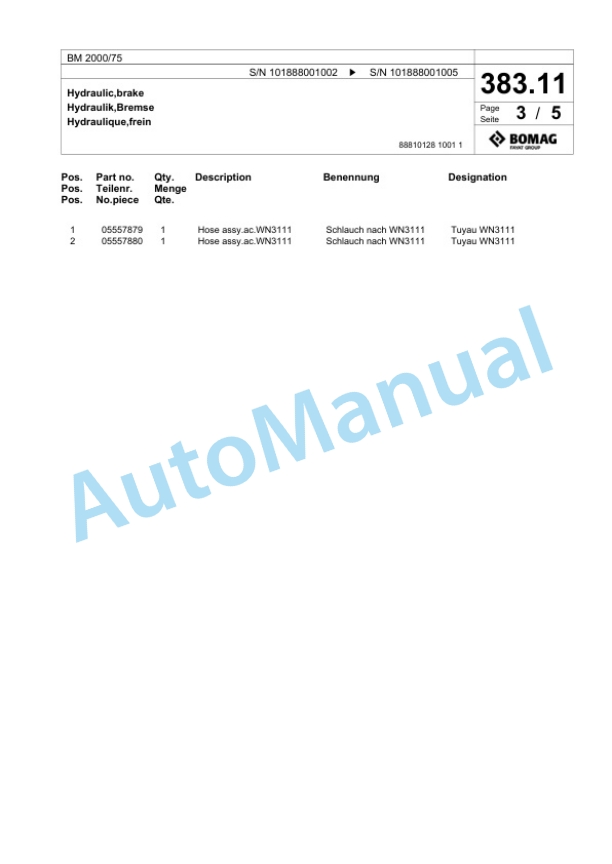 Bomag BM 2000-75 Cold Milling Planer Spare Parts Catalogue 00824741 3 Bomag BM 2000-75 Cold Milling Planer Spare Parts Catalogue 00824741-3
