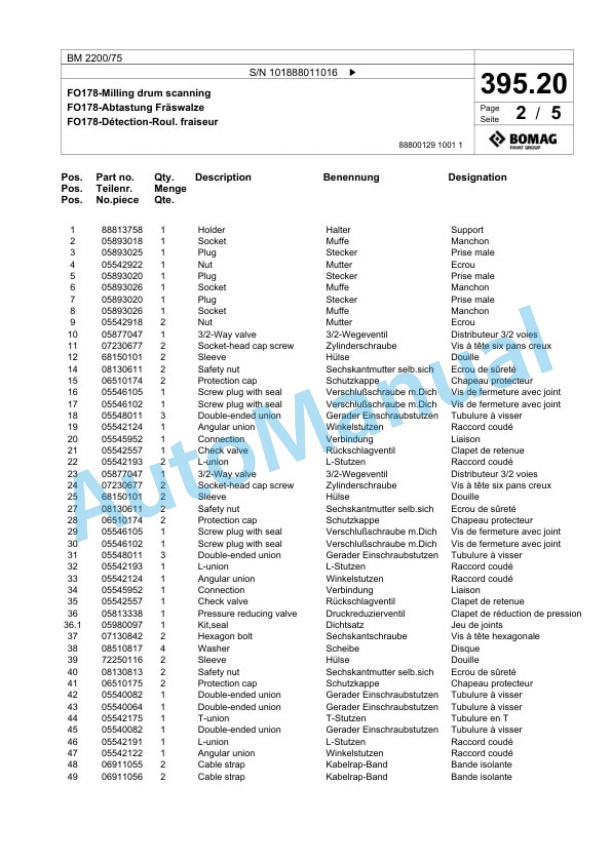 Bomag BM 2000-75 Cold Milling Planer Spare Parts Catalogue 00824801 5 Bomag BM 2000-75 Cold Milling Planer Spare Parts Catalogue 00824801-5