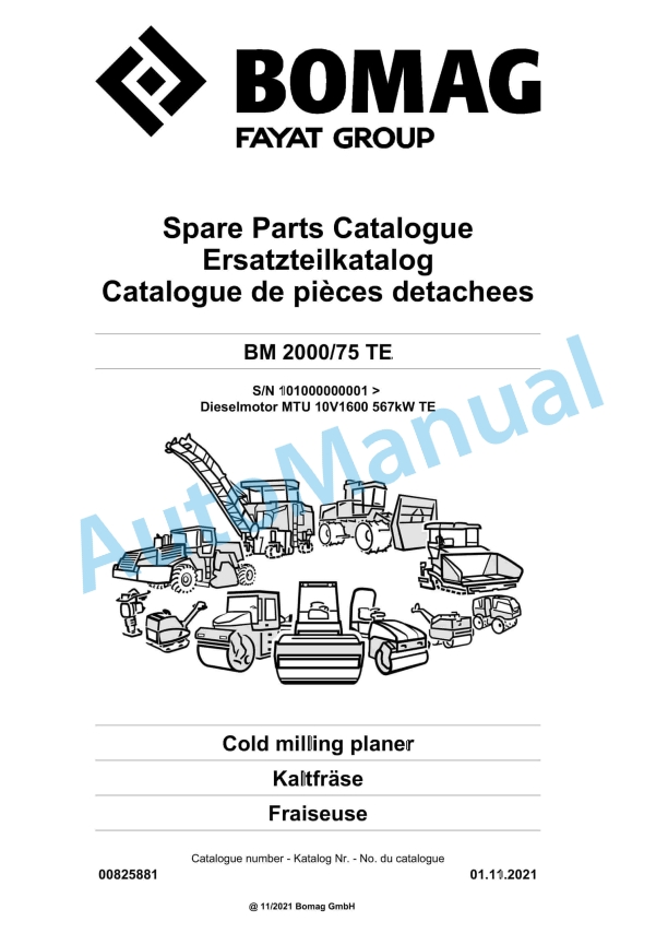 Bomag BM 2000-75 TE Cold Milling Planer Spare Parts Catalogue 00825881