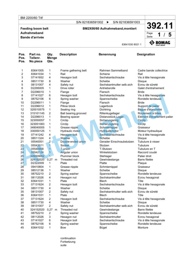 Bomag BM 2200-60 T4f Cold Milling Roller Spare Parts Catalogue 00825963 3 Bomag BM 2200-60 T4f Cold Milling Roller Spare Parts Catalogue 00825963-3