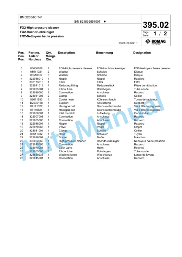 Bomag BM 2200-60 T4f Cold Milling Roller Spare Parts Catalogue 00825963 4 Bomag BM 2200-60 T4f Cold Milling Roller Spare Parts Catalogue 00825963-4