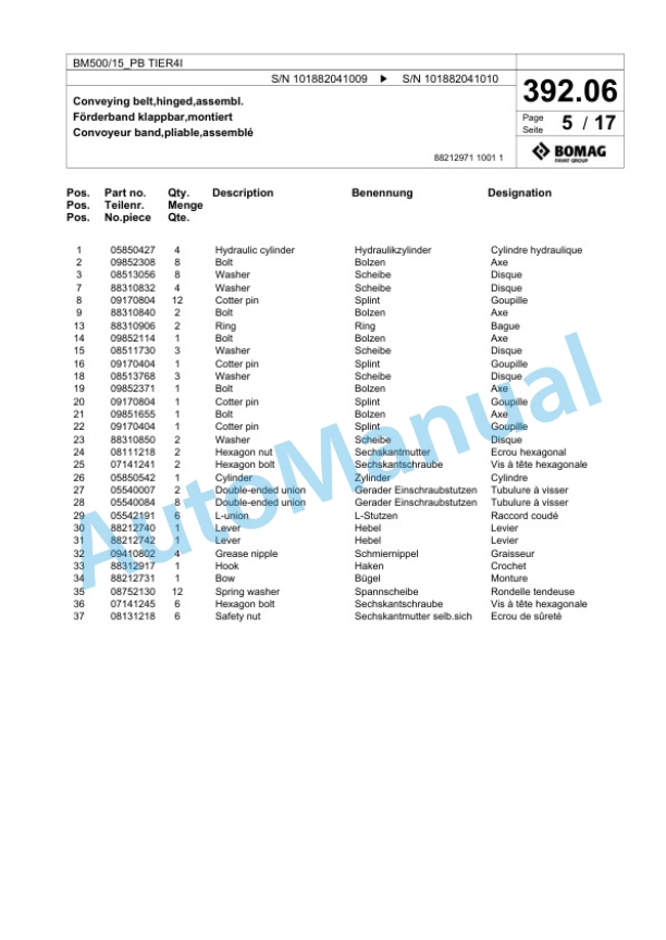 Bomag BM 500-15-PB TIER4I Cold Milling Planer Spare Parts Catalogue 00824743 2 Bomag BM 500-15-PB TIER4I Cold Milling Planer Spare Parts Catalogue 00824743-2