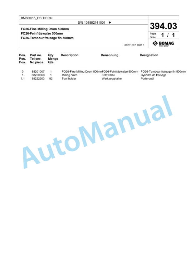 Bomag BM 600-15-PB TIER4I Cold Milling Planer Spare Parts Catalogue 00824745 3 Bomag BM 600-15-PB TIER4I Cold Milling Planer Spare Parts Catalogue 00824745-3