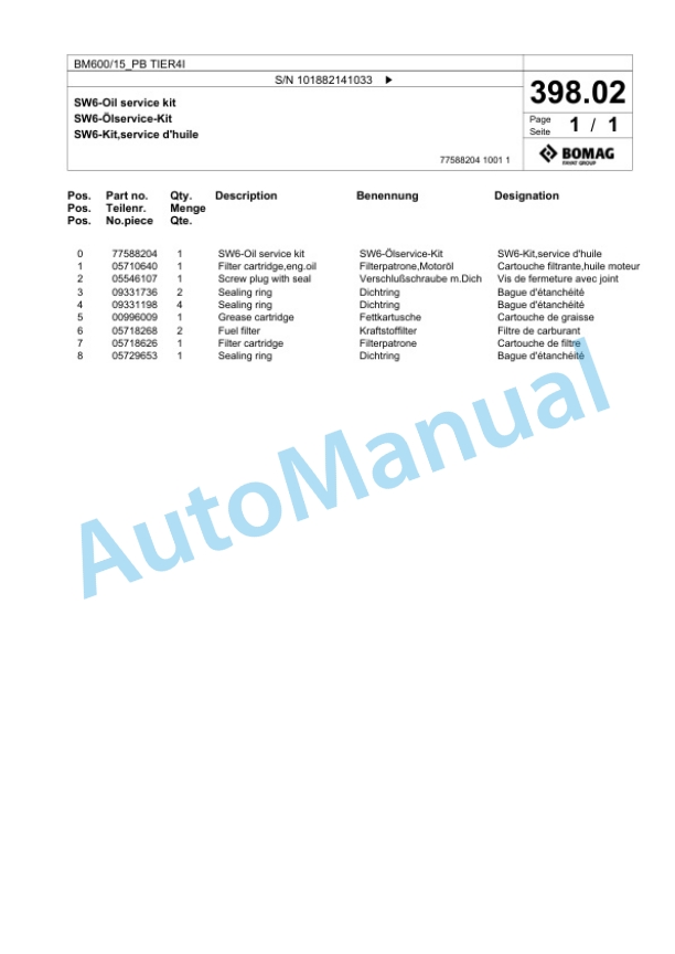 Bomag BM 600-15-PB TIER4I Cold Milling Planer Spare Parts Catalogue 00824745 4 Bomag BM 600-15-PB TIER4I Cold Milling Planer Spare Parts Catalogue 00824745-4