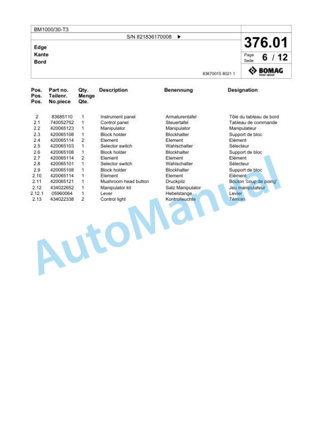 Bomag BM1000-30-T3 Cold Milling Planer Spare Parts Catalogue 00818423 2 Bomag BM1000-30-T3 Cold Milling Planer Spare Parts Catalogue 00818423-2