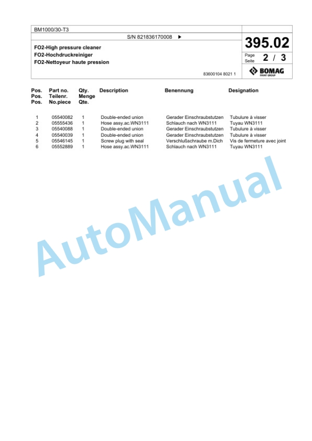 Bomag BM1000-30-T3 Cold Milling Planer Spare Parts Catalogue 00818423 5 Bomag BM1000-30-T3 Cold Milling Planer Spare Parts Catalogue 00818423-5