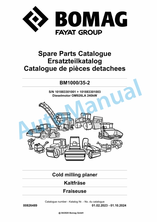 Bomag BM1000-35-2 Cold Milling Planer Spare Parts Catalogue 00826489 1 Bomag BM1000-35-2 Cold Milling Planer Spare Parts Catalogue 00826489