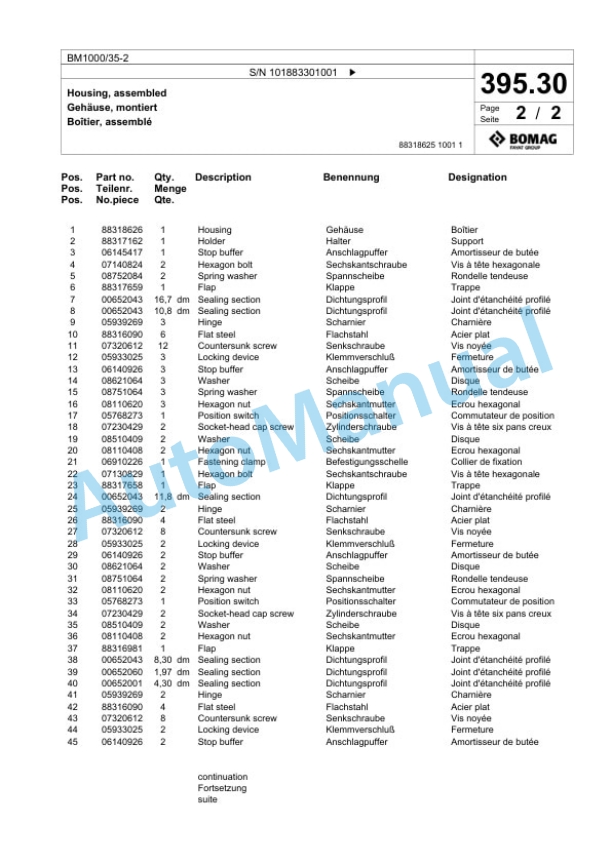 Bomag BM1000-35-2 Cold Milling Planer Spare Parts Catalogue 00826489 4 Bomag BM1000-35-2 Cold Milling Planer Spare Parts Catalogue 00826489-4