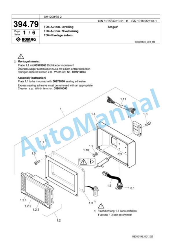 Bomag BM1200-35-2 Cold Milling Planer Spare Parts Catalogue 00826485 4 Bomag BM1200-35-2 Cold Milling Planer Spare Parts Catalogue 00826485-4