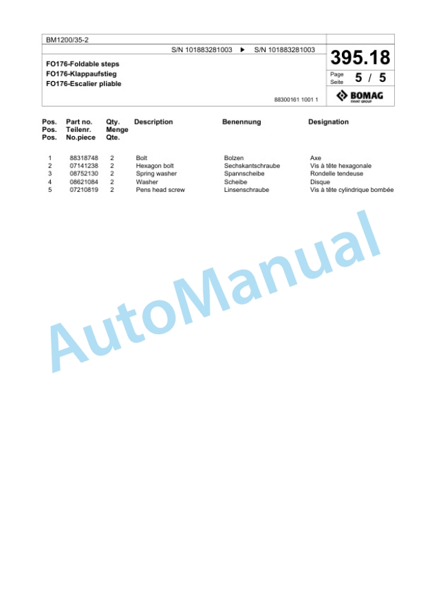 Bomag BM1200-35-2 Cold Milling Planer Spare Parts Catalogue 00826485 5 Bomag BM1200-35-2 Cold Milling Planer Spare Parts Catalogue 00826485-5