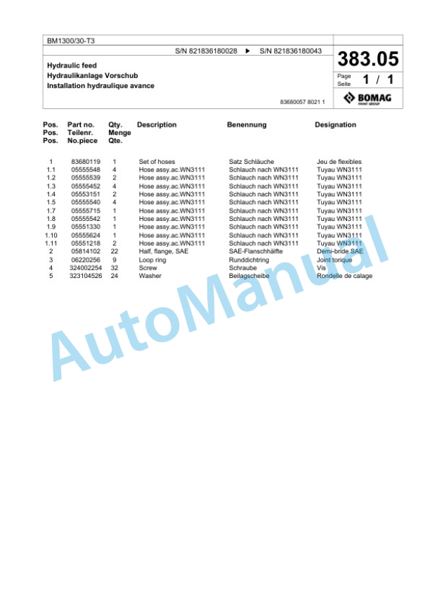 Bomag BM1300-30-T3 Cold Milling Planer Spare Parts Catalogue 00818425 3 Bomag BM1300-30-T3 Cold Milling Planer Spare Parts Catalogue 00818425-3