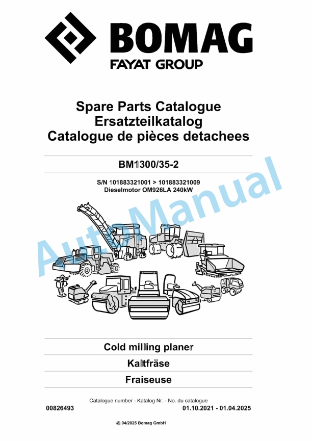 Bomag BM1300-35-2 Cold Milling Planer Spare Parts Catalogue 00826493 1 Bomag BM1300-35-2 Cold Milling Planer Spare Parts Catalogue 00826493