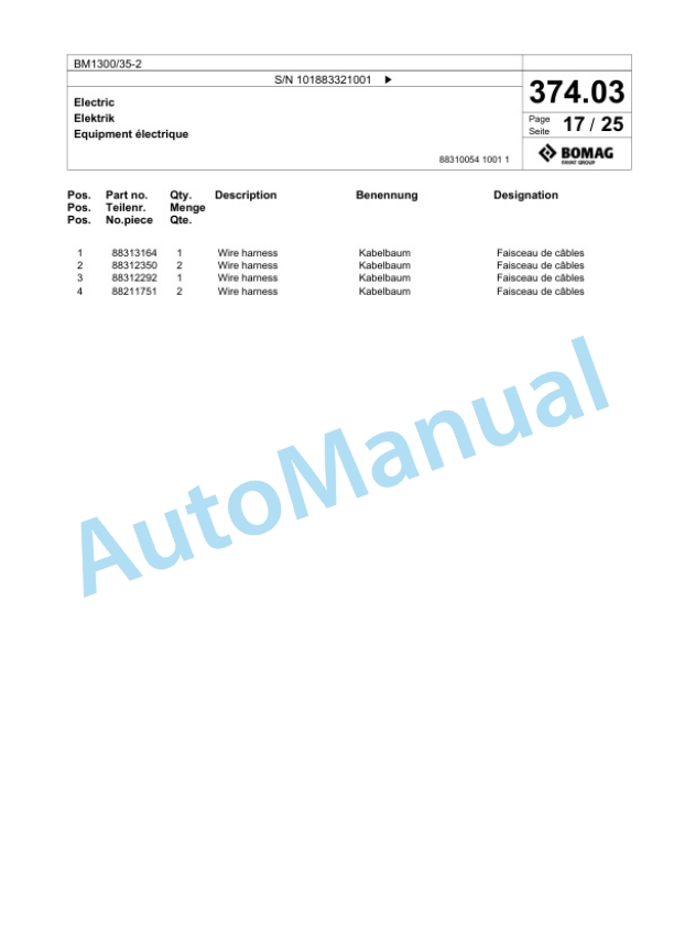 Bomag BM1300-35-2 Cold Milling Planer Spare Parts Catalogue 00826493 2 Bomag BM1300-35-2 Cold Milling Planer Spare Parts Catalogue 00826493-2