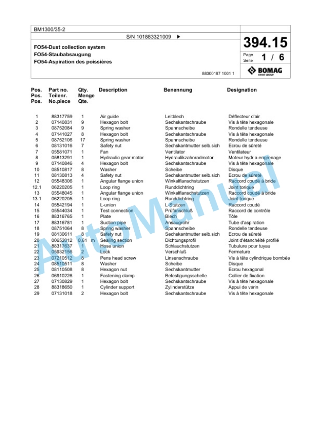 Bomag BM1300-35-2 Cold Milling Planer Spare Parts Catalogue 00826493 3 Bomag BM1300-35-2 Cold Milling Planer Spare Parts Catalogue 00826493-3