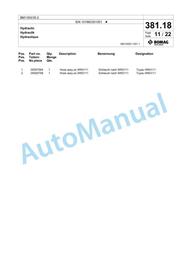 Bomag BM1300-35-2 Cold Milling Planer Spare Parts Catalogue 00826499 2 Bomag BM1300-35-2 Cold Milling Planer Spare Parts Catalogue 00826499-2
