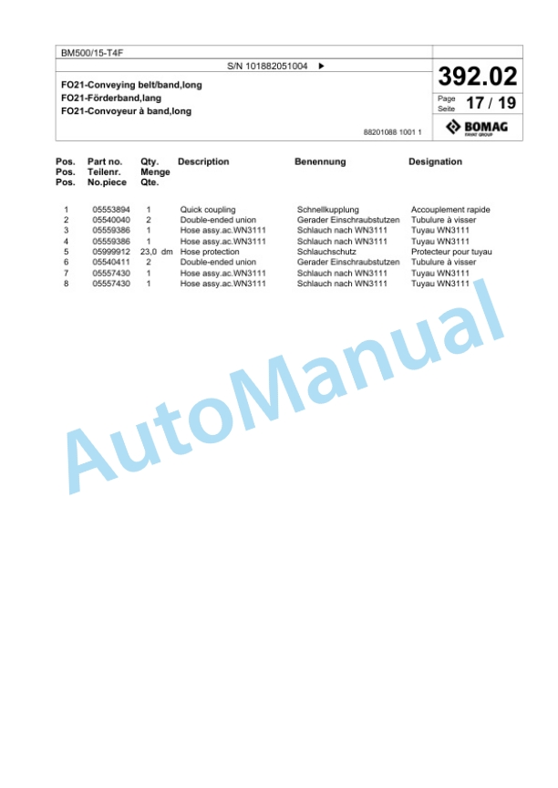 Bomag BM500-15-T4F Cold Milling Planer Spare Parts Catalogue 00825149 2 Bomag BM500-15-T4F Cold Milling Planer Spare Parts Catalogue 00825149-2
