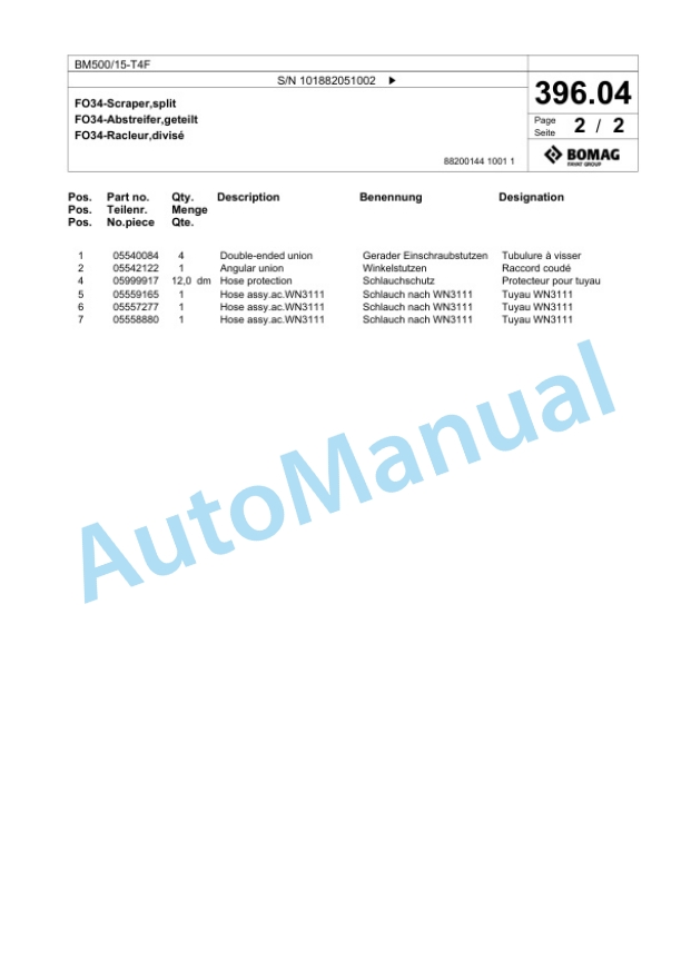 Bomag BM500-15-T4F Cold Milling Planer Spare Parts Catalogue 00825149 3 Bomag BM500-15-T4F Cold Milling Planer Spare Parts Catalogue 00825149-3