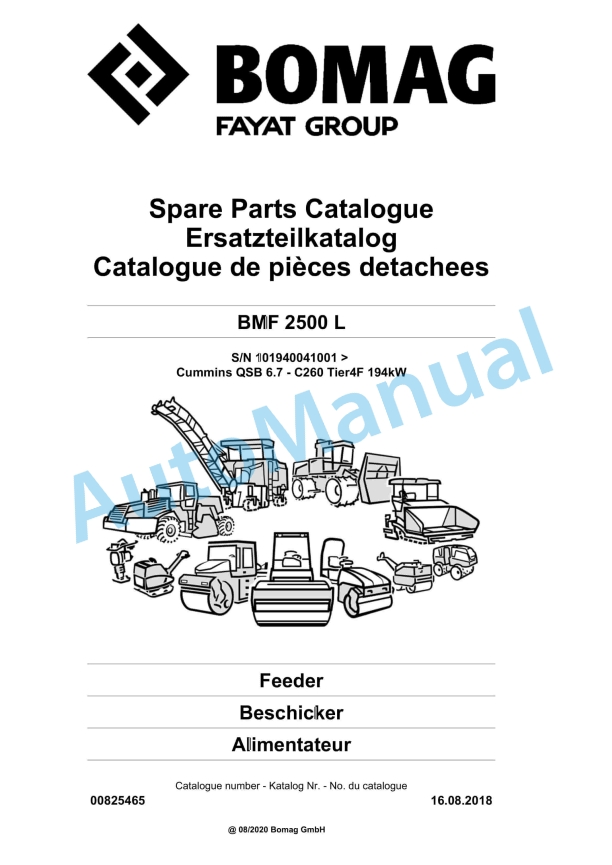 Bomag BMF 2500 L Feeder Spare Parts Catalogue 00825465 1 Bomag BMF 2500 L Feeder Spare Parts Catalogue 00825465