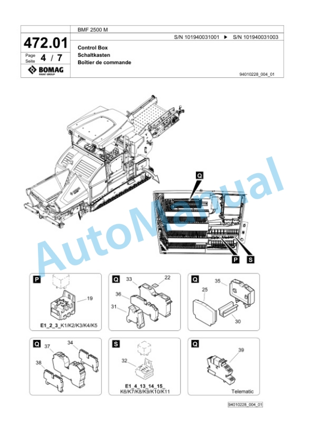 Bomag BMF 2500 M Feeder Spare Parts Catalogue 00825047 3 Bomag BMF 2500 M Feeder Spare Parts Catalogue 00825047-3