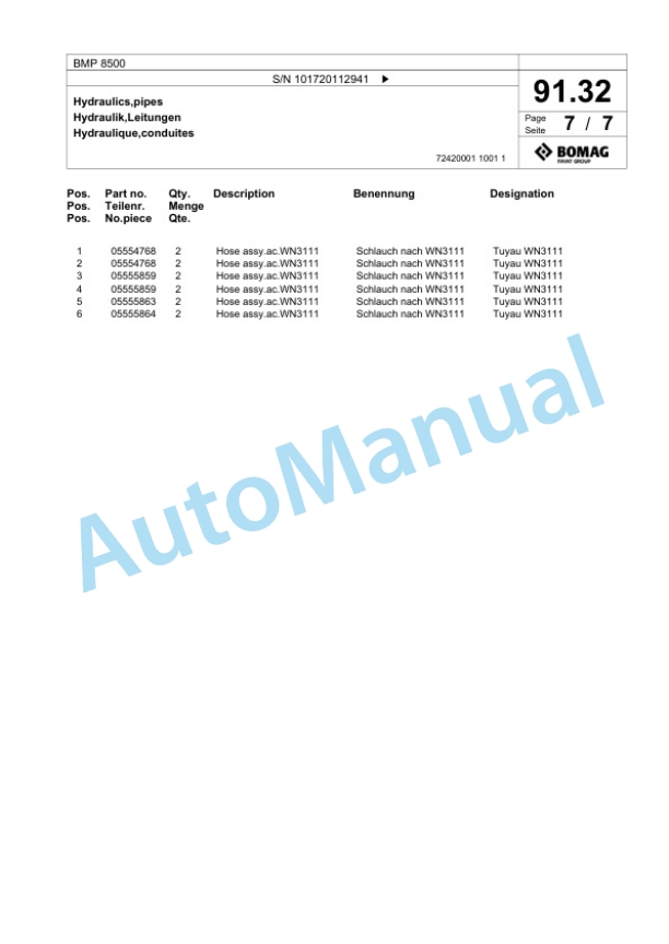 Bomag BMP 8500 Multi Purpose Compactor Spare Parts Catalogue 00818667 5 Bomag BMP 8500 Multi Purpose Compactor Spare Parts Catalogue 00818667-5