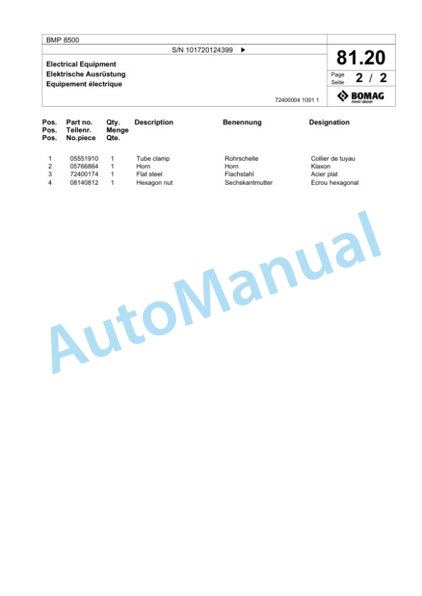 Bomag BMP 8500 Multi Purpose Compactor Spare Parts Catalogue 00824277 2 Bomag BMP 8500 Multi Purpose Compactor Spare Parts Catalogue 00824277-2