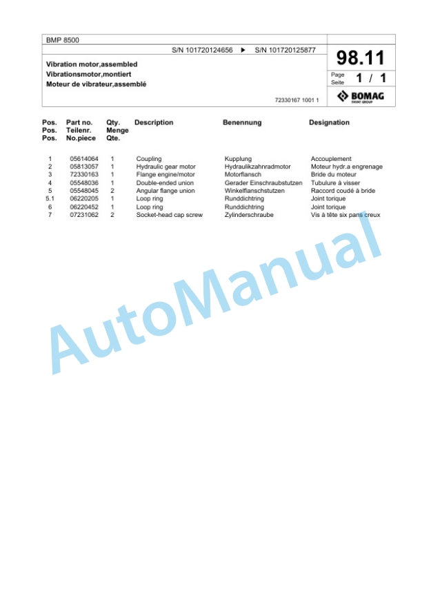 Bomag BMP 8500 Multi Purpose Compactor Spare Parts Catalogue 00824277 3 Bomag BMP 8500 Multi Purpose Compactor Spare Parts Catalogue 00824277-3