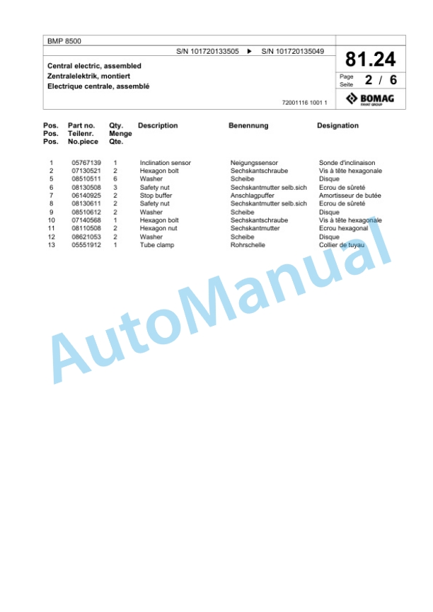 Bomag BMP 8500 Multi Purpose Compactor Spare Parts Catalogue 00825393 2 Bomag BMP 8500 Multi Purpose Compactor Spare Parts Catalogue 00825393-2