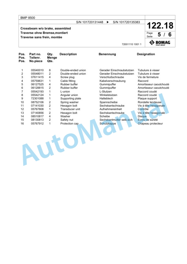 Bomag BMP 8500 Multi Purpose Compactor Spare Parts Catalogue 00825393 5 Bomag BMP 8500 Multi Purpose Compactor Spare Parts Catalogue 00825393-5