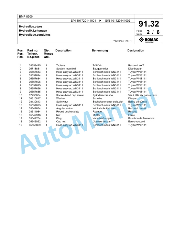 Bomag BMP 8500 Multi Purpose Compactor Spare Parts Catalogue 00825737 3 Bomag BMP 8500 Multi Purpose Compactor Spare Parts Catalogue 00825737-3