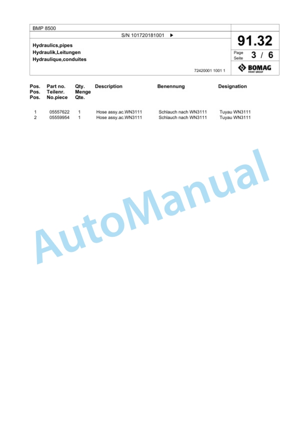 Bomag BMP 8500 Multi Purpose Compactor Spare Parts Catalogue 00826647 3 Bomag BMP 8500 Multi Purpose Compactor Spare Parts Catalogue 00826647-3