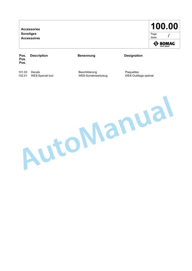 Bomag BMP 8500 Multi Purpose Compactor Spare Parts Catalogue 00826647 4 Bomag BMP 8500 Multi Purpose Compactor Spare Parts Catalogue 00826647-4