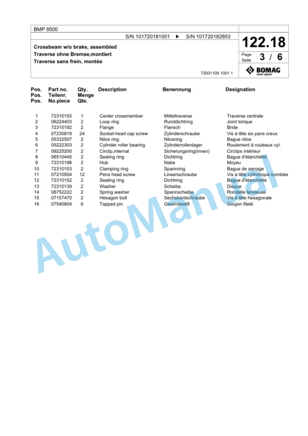 Bomag BMP 8500 Multi Purpose Compactor Spare Parts Catalogue 00826647 5 Bomag BMP 8500 Multi Purpose Compactor Spare Parts Catalogue 00826647-5