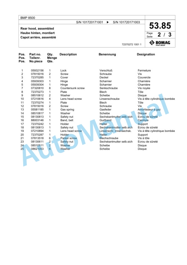 Bomag BMP 8500 Multi Purpose Compactor Spare Parts Catalogue 00827005 2 Bomag BMP 8500 Multi Purpose Compactor Spare Parts Catalogue 00827005-2