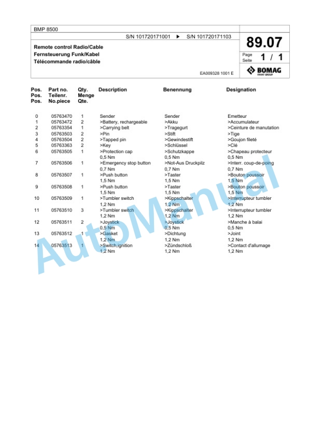 Bomag BMP 8500 Multi Purpose Compactor Spare Parts Catalogue 00827005 3 Bomag BMP 8500 Multi Purpose Compactor Spare Parts Catalogue 00827005-3