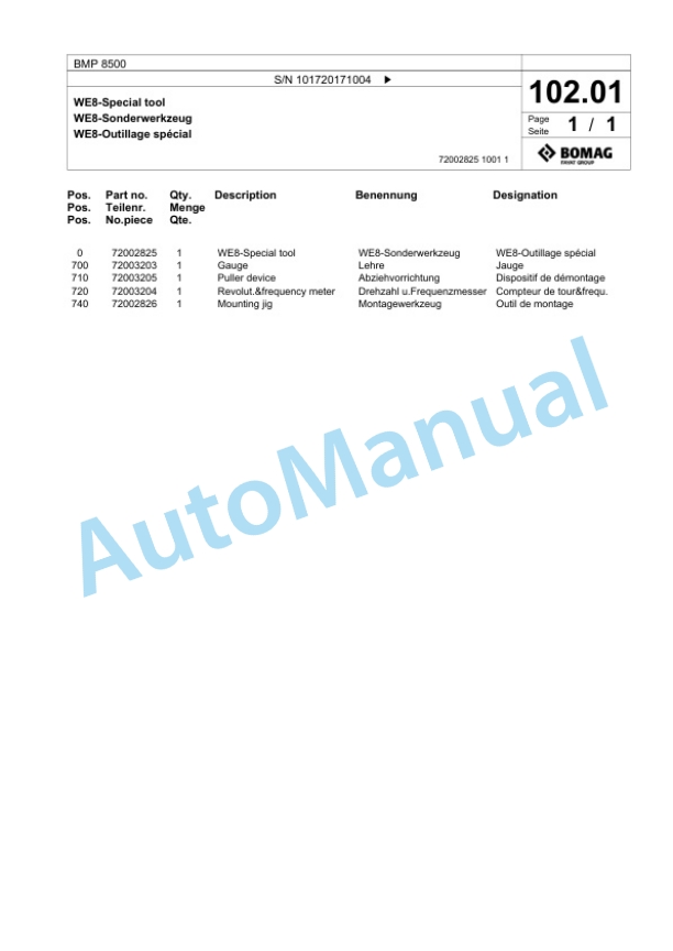 Bomag BMP 8500 Multi Purpose Compactor Spare Parts Catalogue 00827005 5 Bomag BMP 8500 Multi Purpose Compactor Spare Parts Catalogue 00827005-5