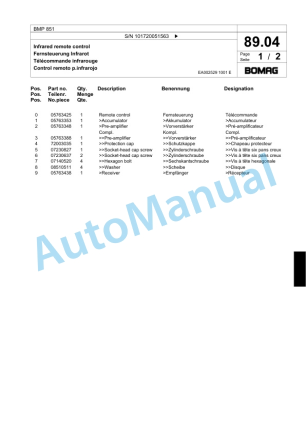 Bomag BMP 851 Multi Purpose Compactor Spare Parts Catalogue 00817959 4 Bomag BMP 851 Multi Purpose Compactor Spare Parts Catalogue 00817959-4