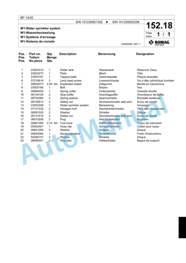 Bomag BP 10-35 Vibratory Plate Compactor Spare Parts Catalogue 00818633 5 Bomag BP 10-35 Vibratory Plate Compactor Spare Parts Catalogue 00818633-5
